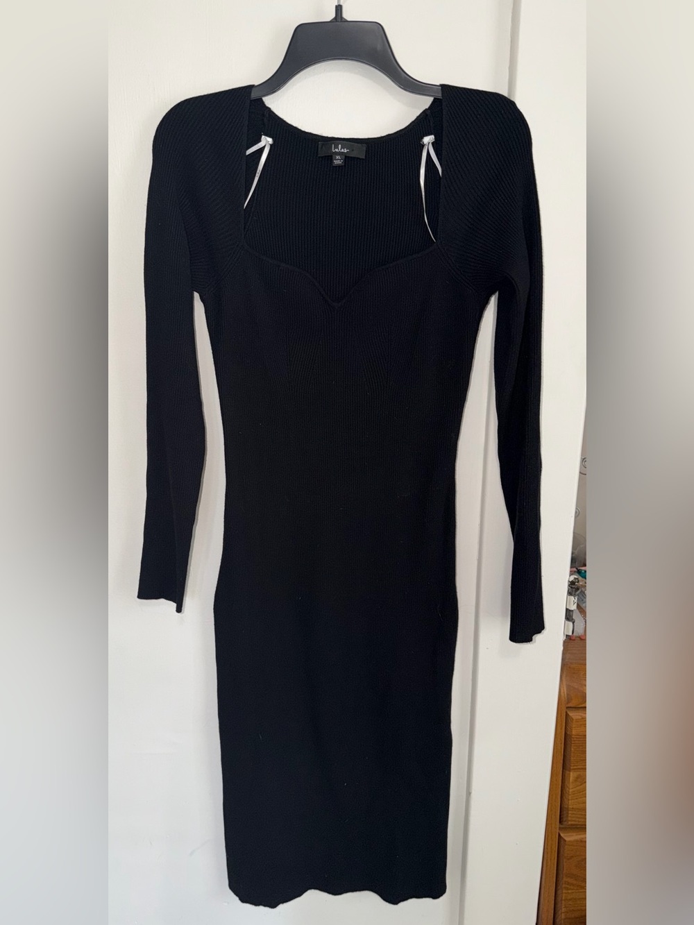 Lulu's Black Ribbed Sweetheart Neck Bodycon Dress